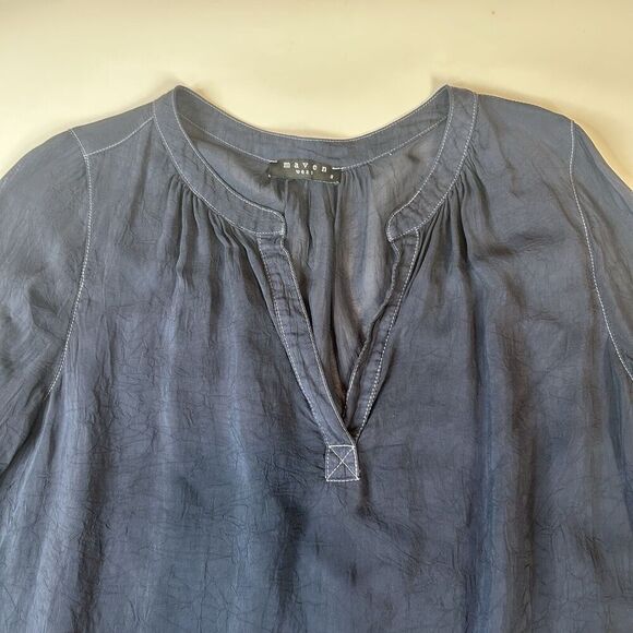 Maven West Top Womens Small Navy Blue V-Neck Lightweight Made In USA Cowgirlcore - Picture 4 of 7